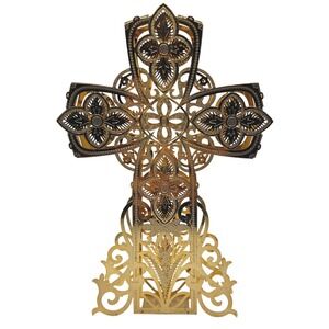 Baldwin Brass Standing Cross 7.5in Gold 24K Plated Filigree 2003 Excellent